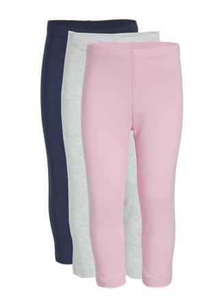 capri legging - set van 3 roze/donkerblauw/grijs melange