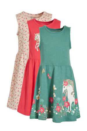 jurk - set van 3 groen/rood/wit