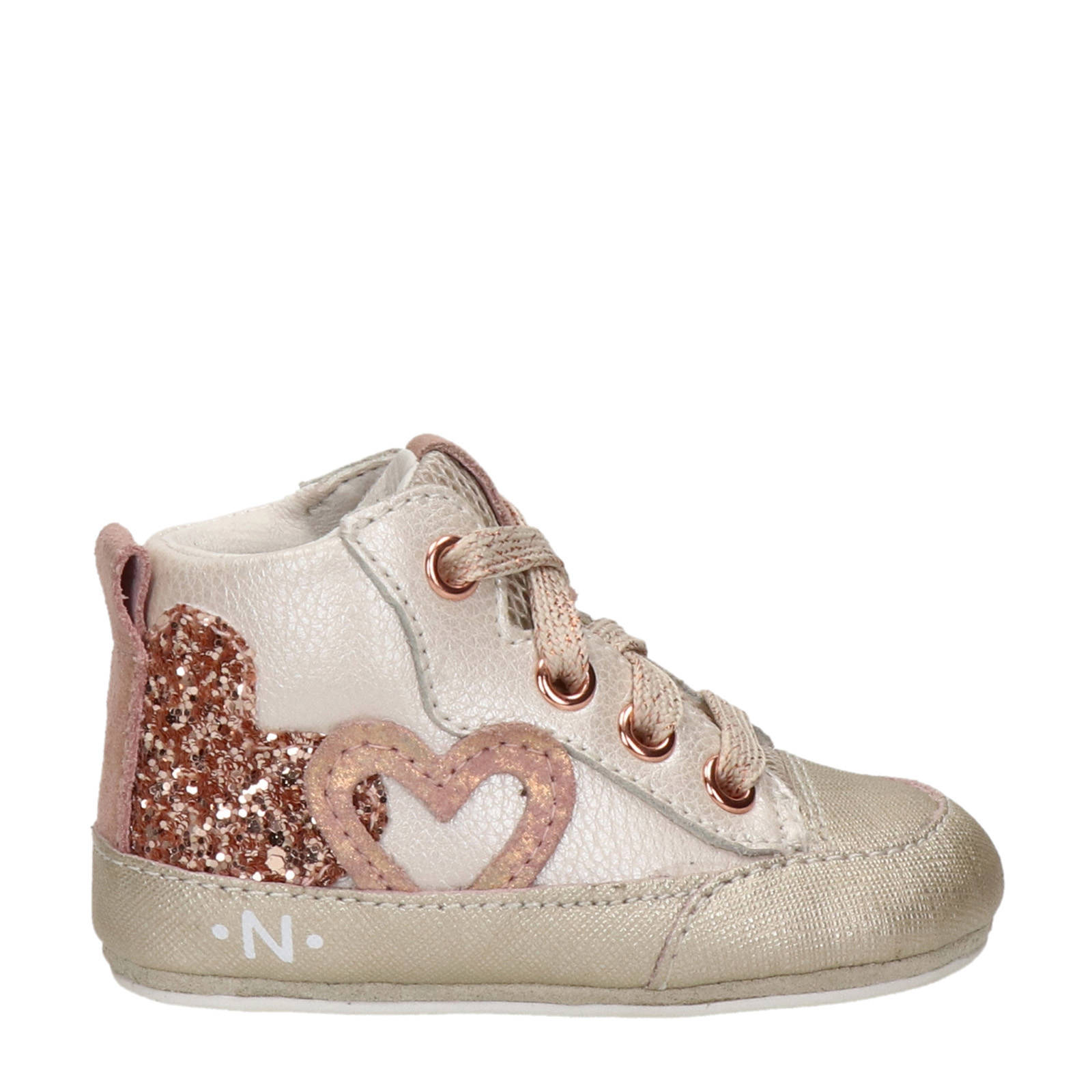 Nelson Kids leren babyschoenen met glitters goud/roze | wehkamp