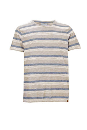 outdoor T-shirt gestreept beige/blauw