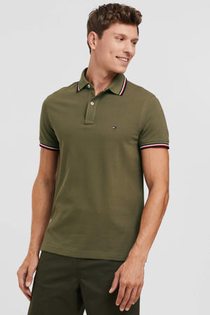 slim fit polo met contrastbies faded military