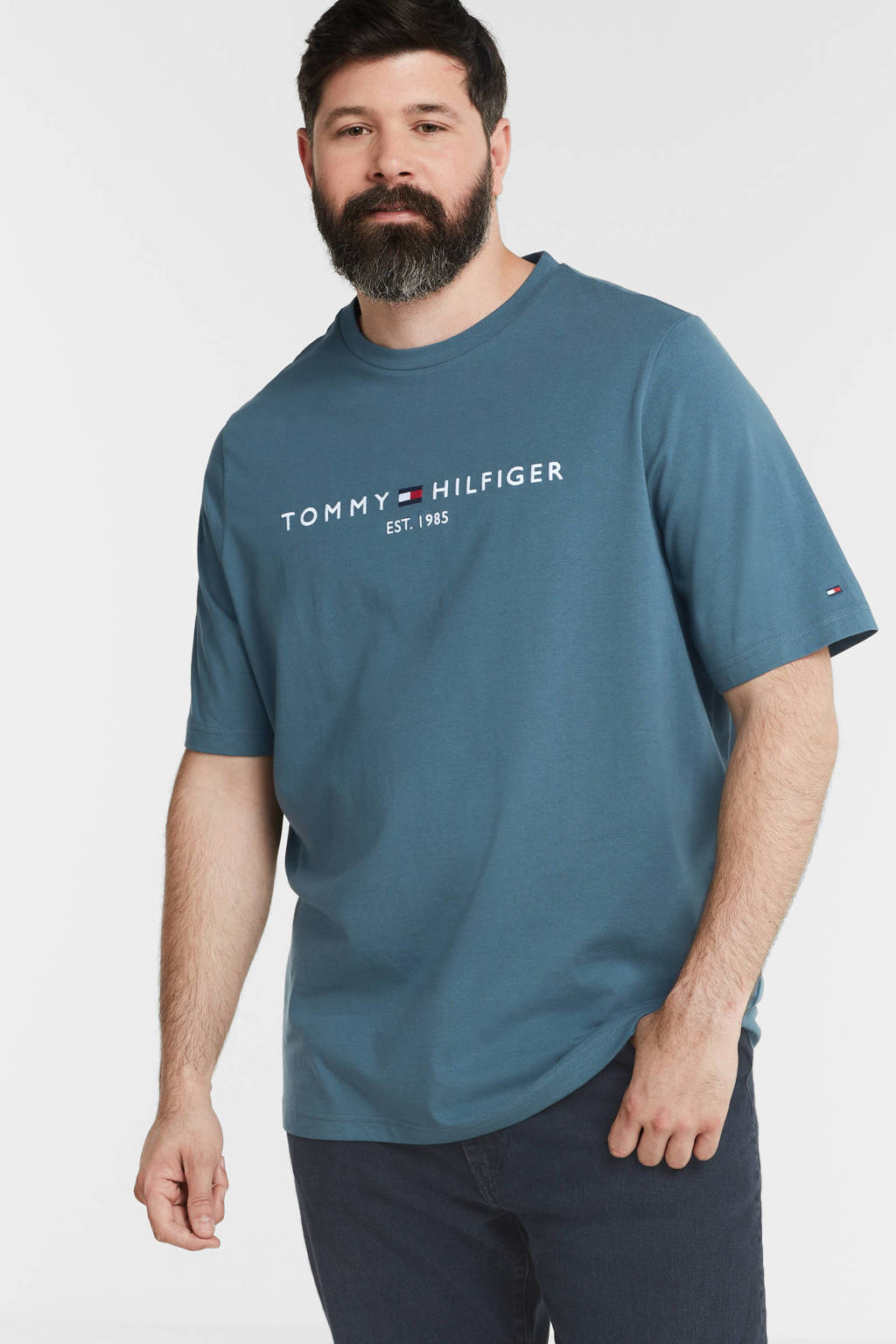 Tommy Hilfiger Big & Tall T-shirt Plus Size van biologisch katoen mercury marine