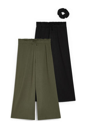 wide leg broek - set van 2 zwart/groen