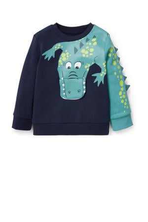 sweater met printopdruk donkerblauw/groen