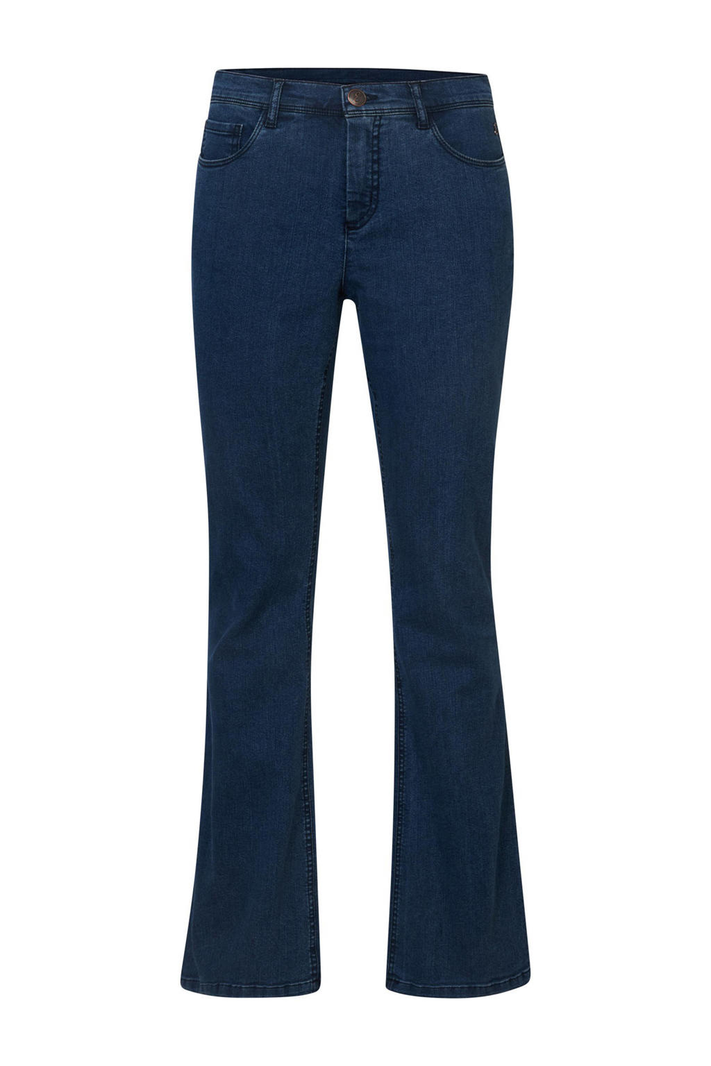 Blauwe dames Miss Etam flared jeans Jazz van stretchdenim met regular waist en rits- en knoopsluiting