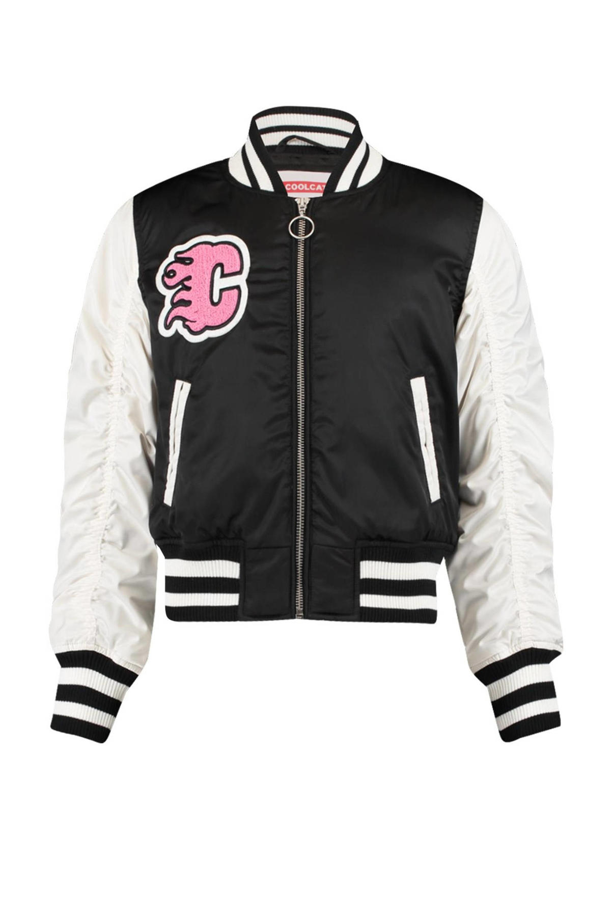 Morse code badminton Republiek CoolCat Junior baseball jacket Jade CG met tekst zwart/wit/roze | wehkamp