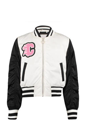 baseball jacket Jade CG met tekst wit/zwart/roze