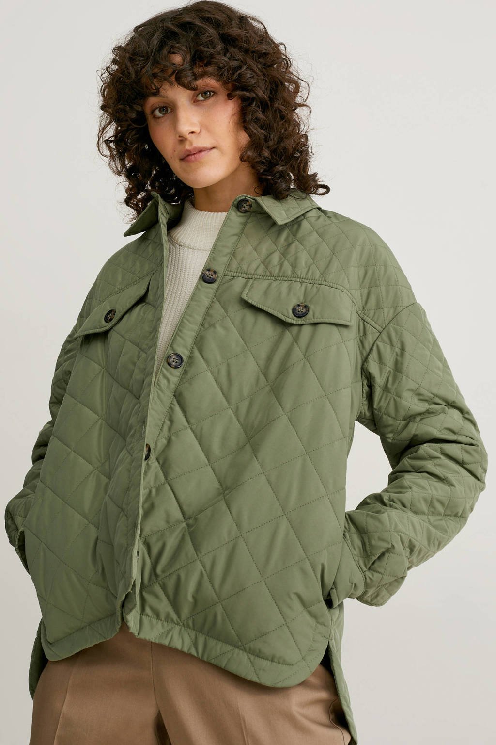 merk op verschil pijp C&A gewatteerde jas groen | wehkamp