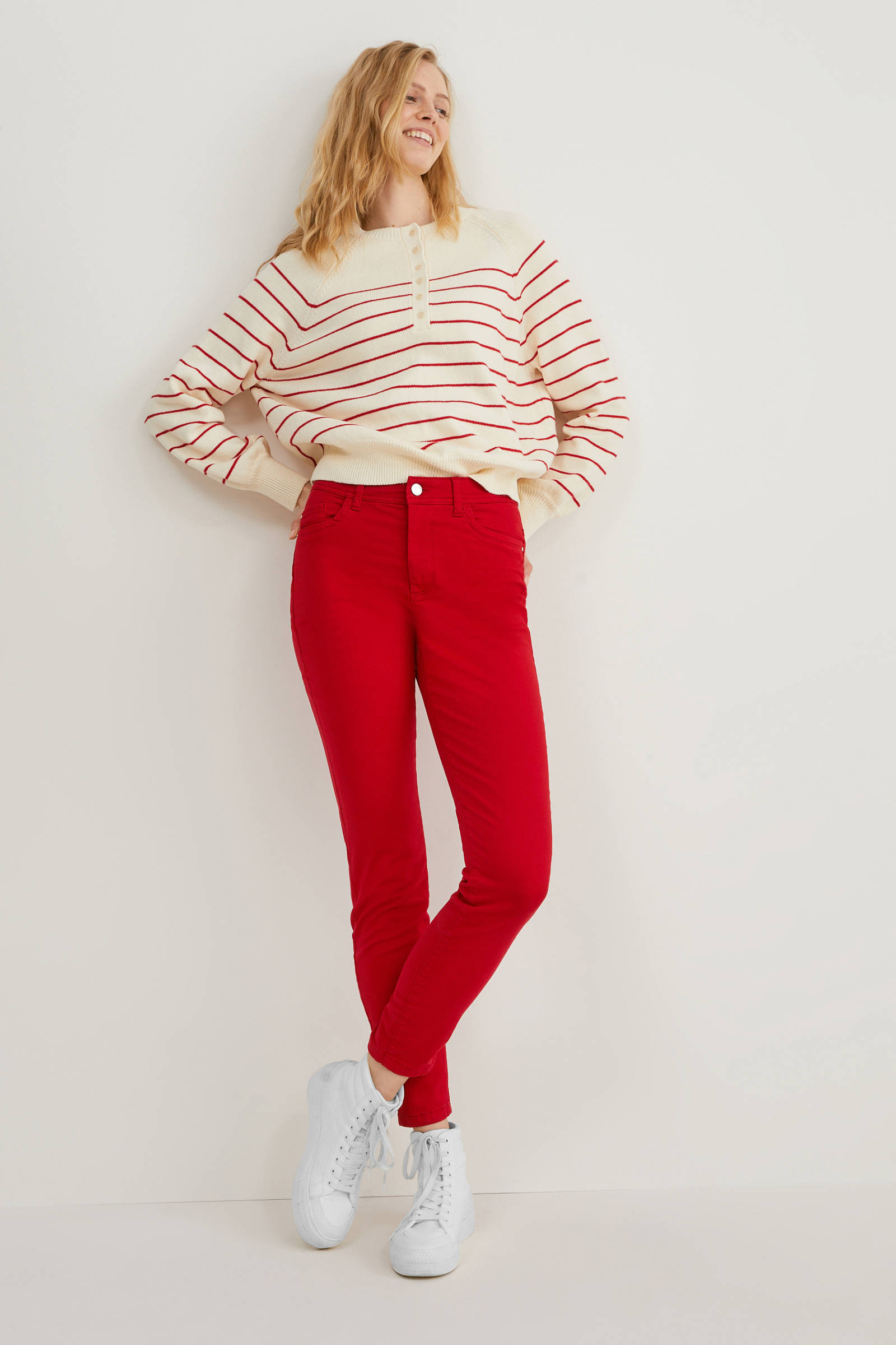 C\u0026A high waist skinny broek rood | wehkamp