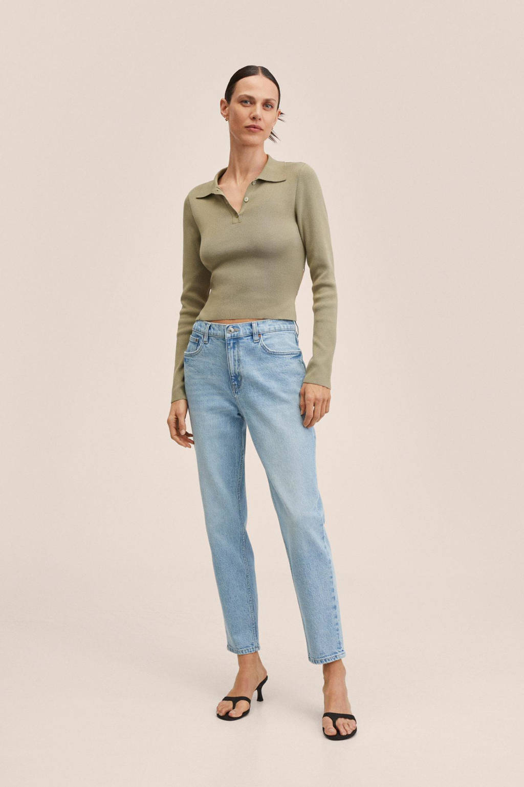 Mango cropped high waist mom jeans lichtblauw