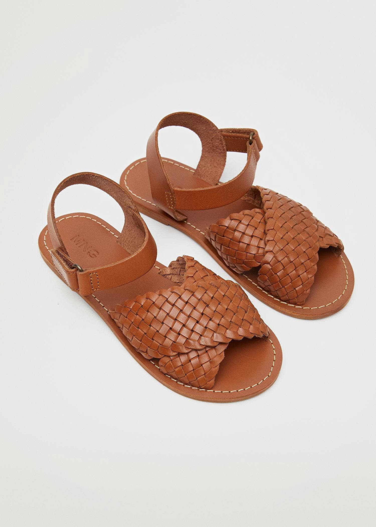 Mango Kids gevlochten leren sandalen cognac | wehkamp