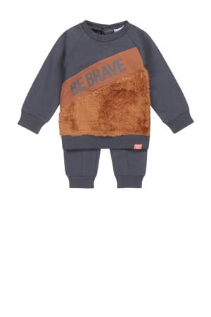 newborn baby sweater + broek donkerblauw/bruin