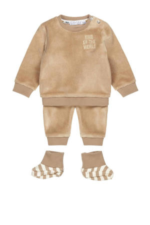 newborn baby sweater + broek + sokken beige/wit