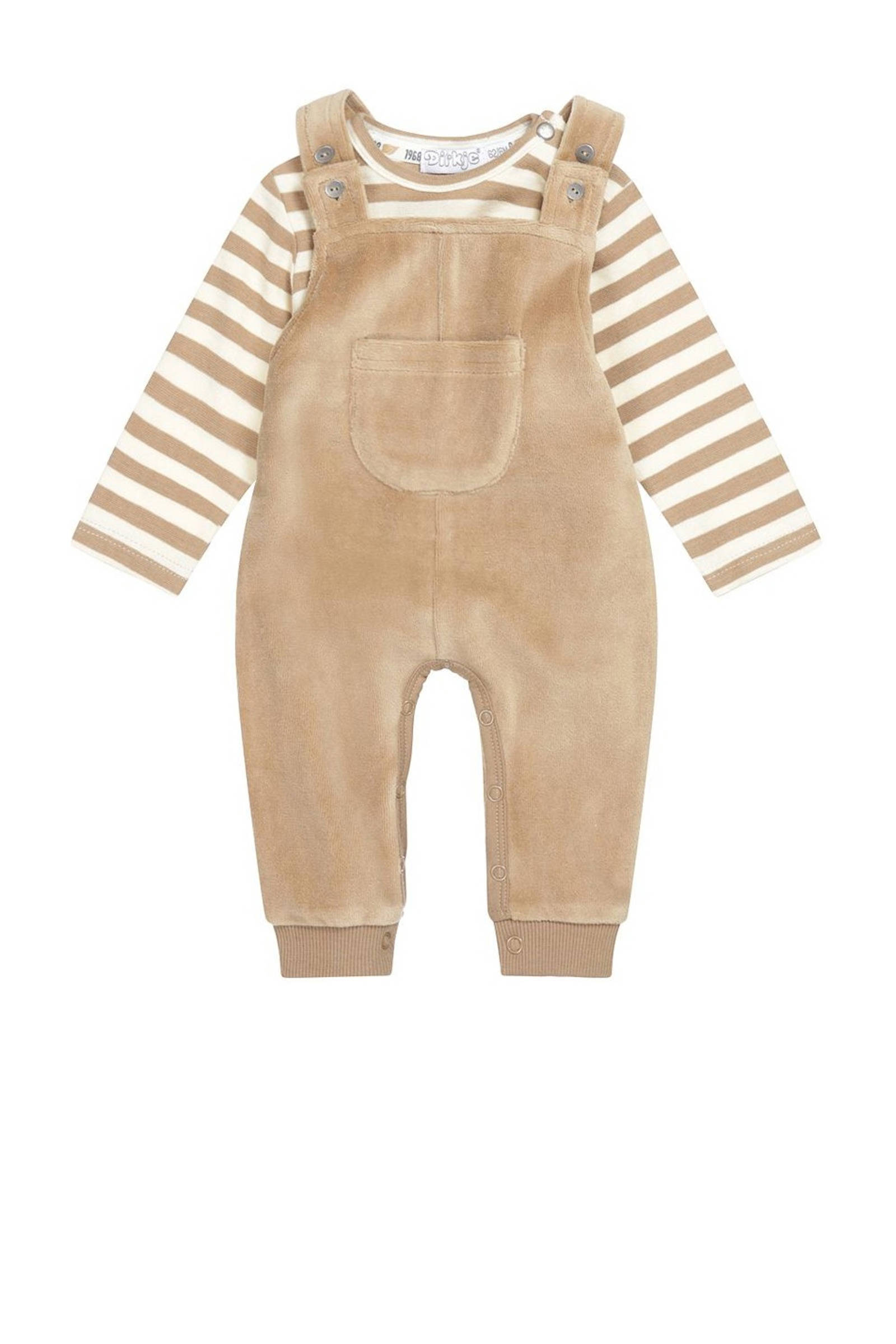 Dirkje baby longsleeve tuinbroek beige wit wehkamp