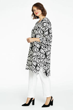 wijde rechte linnen tuniek met zijsplitjes NAIROBI zwart/wit 