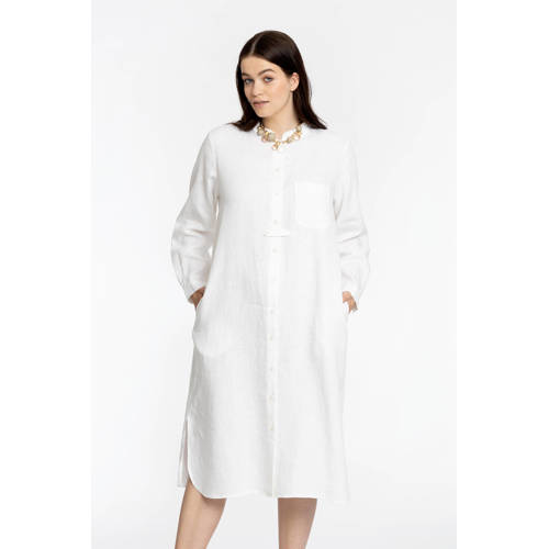 YOEK PORTRAITS lange blouse van linnen met zijsplitjes LINEN wit afbeelding
