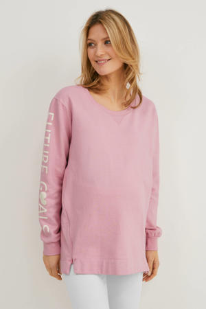 zwangerschaps- en voedingssweater met tekst roze