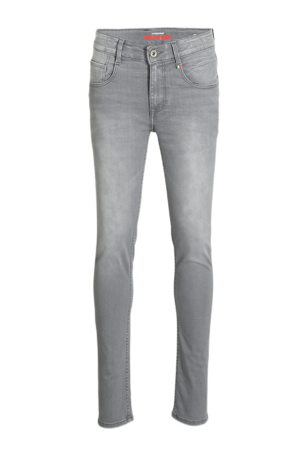 Grijze jongens Vingino regular fit jeans Alessandro van stretchdenim met rits- en knoopsluiting