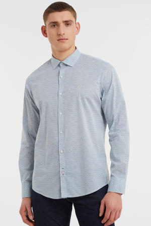 slim fit overhemd met all over print wit/blauw