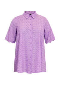 Yoek semi-transparante A-lijn blouse met broderie lila