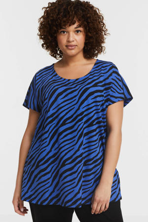 T-shirt EZEBRA met zebraprint blauw/zwart