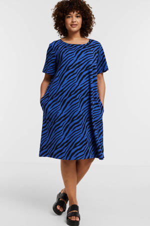 A-lijn jurk EZEBRA met zebraprint blauw/zwart