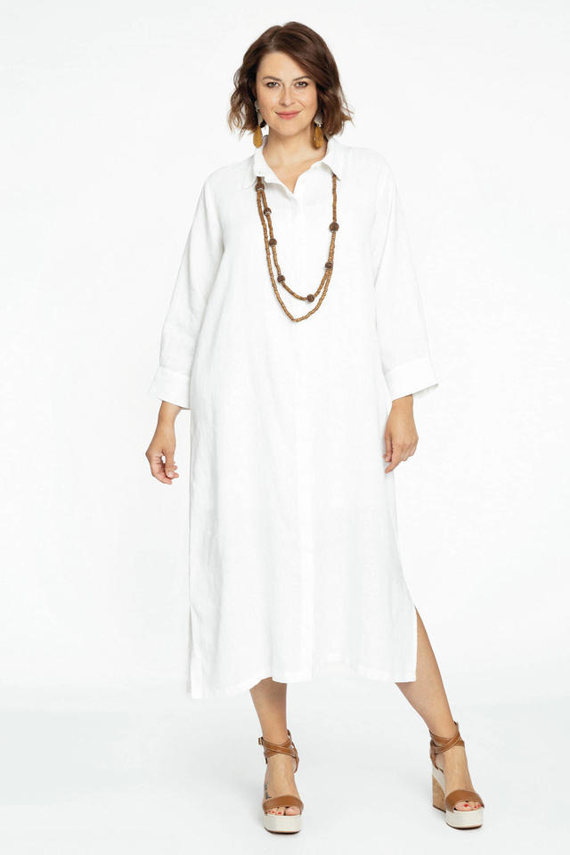 Gezicht omhoog uitsterven personeelszaken Yoek lange linnen blouse met zijsplitjes LINEN wit | wehkamp