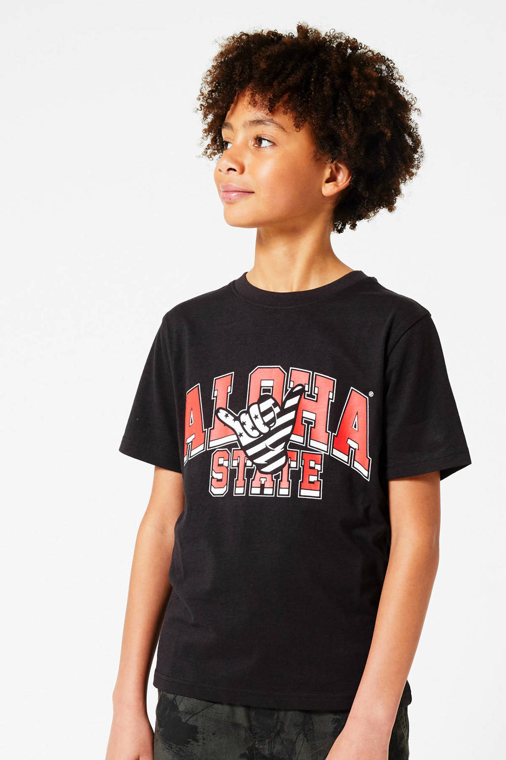 America Today Junior T-shirt Eddie aloha Jr met printopdruk zwart/rood