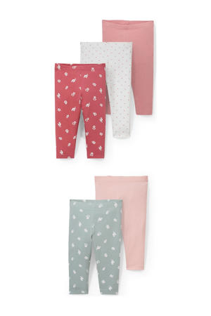 legging - set van 5 roze/wit/groen
