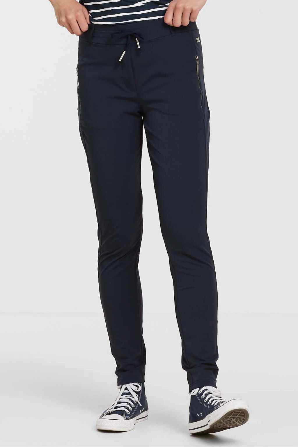 TQ-Amsterdam high waist tapered fit pantalon Maud van travelstof donkerblauw