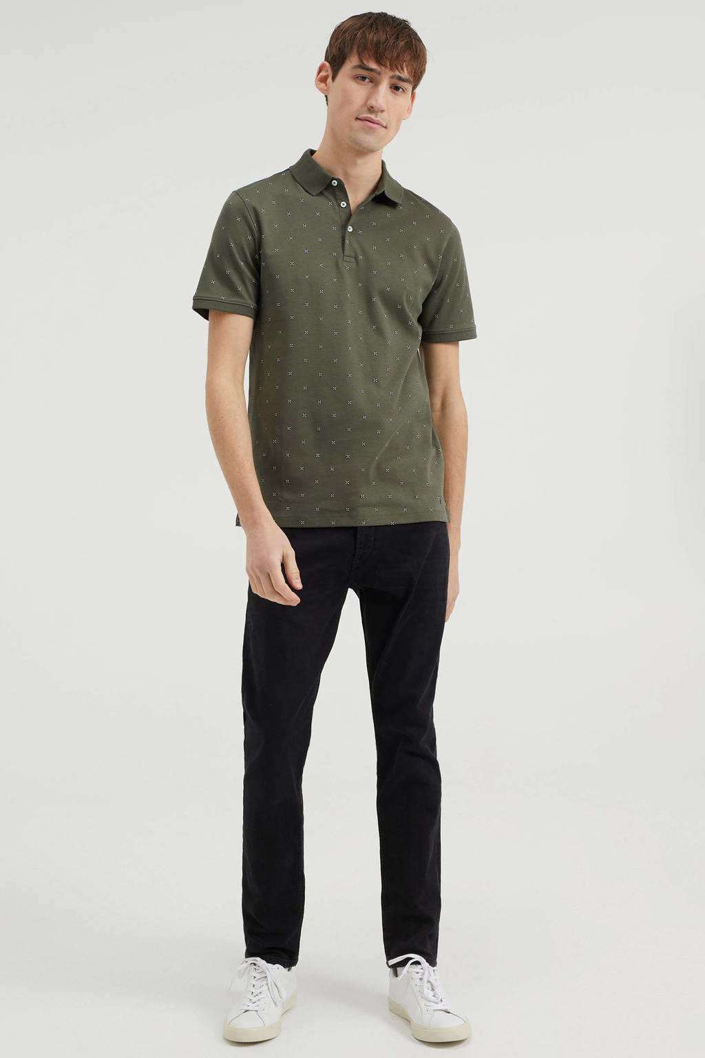 WE Fashion slim fit polo met all over print groen