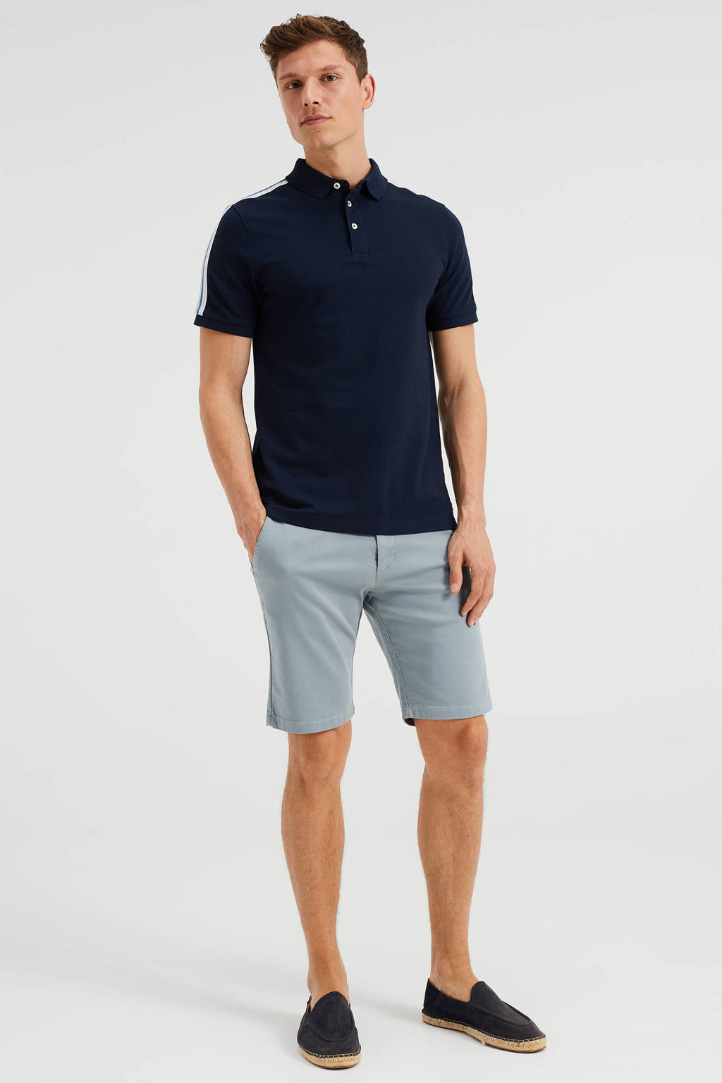 WE Fashion slim fit polo met contrastbies donkerblauw