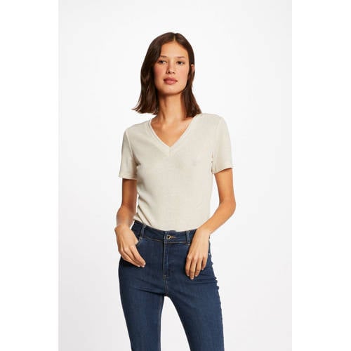 Morgan gebreid T-shirt met glitters beige afbeelding