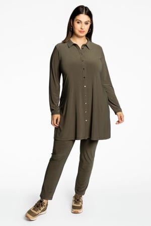 Loretta's Favourites slim fit broek van travelstof DOLCE donkergroen