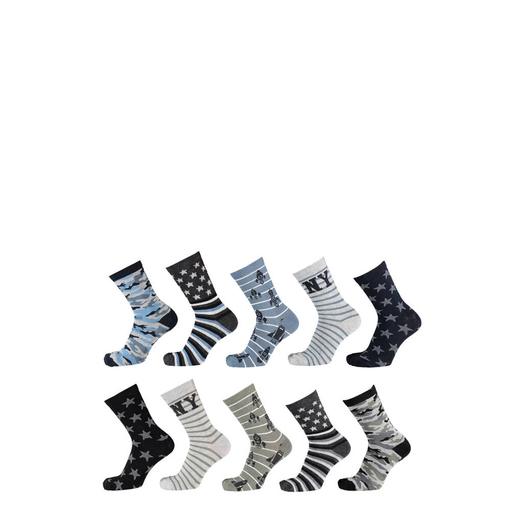 Apollo sokken met all-over print set van 10 blauw groen