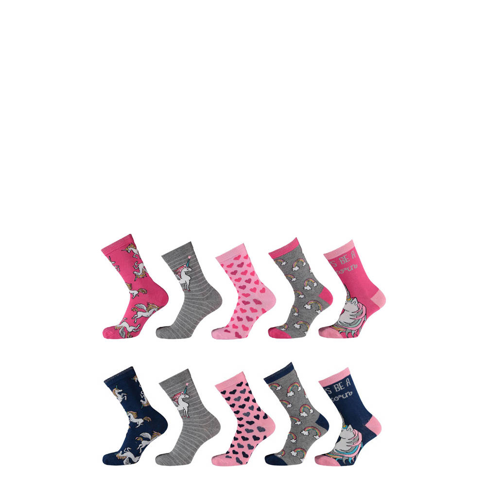 Apollo sokken met all-over print set van 10 donkerblauw roze