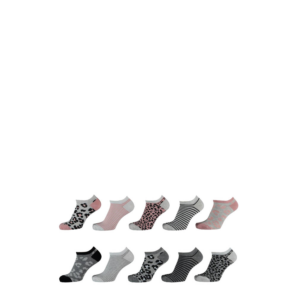 Apollo sneakersokken met all-over print set van 10 grijs