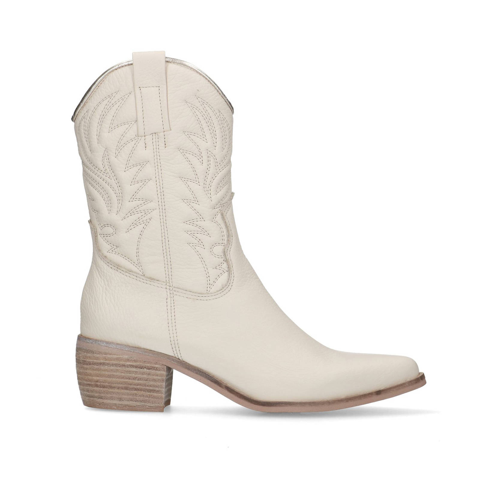 Manfield leren cowboylaarzen off white | wehkamp