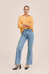 Oranje dames Mango blouse van lyocell met lange mouwen, button down sluiting en knoopsluiting