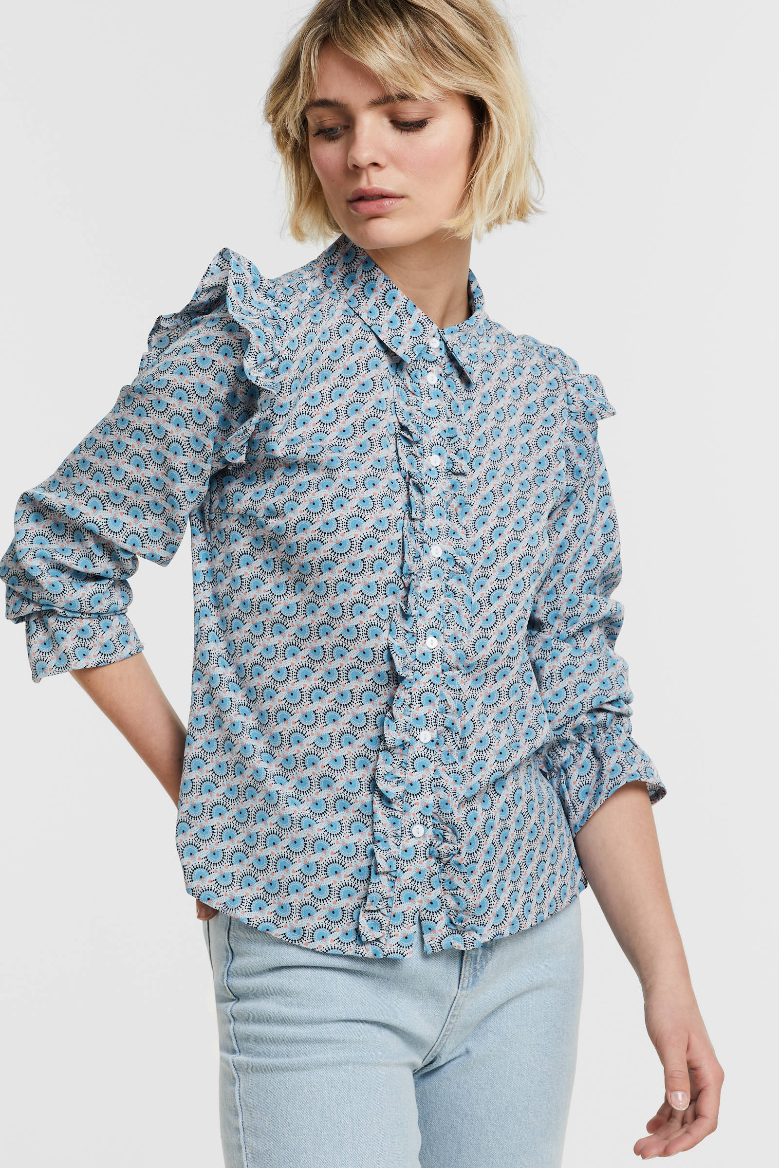 Vila Ruche blouse volledige print casual uitstraling Mode Blouses Ruche blouses 