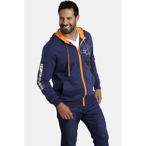 Jan Vanderstorm sweatvest RODERICH Plus Size met contrastbies donkerblauw afbeelding