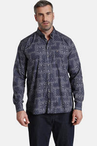 Charles Colby regular fit overhemd DUKE LARRY Plus Size met all over print donkerblauw/wit