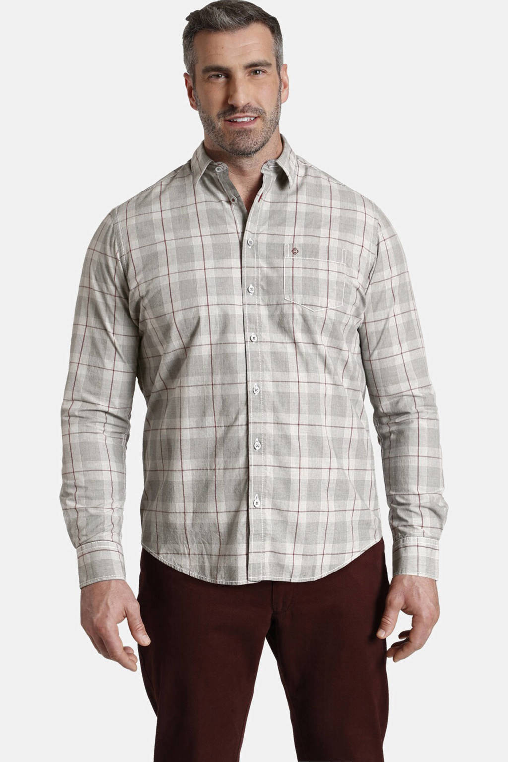 Charles Colby geruit regular fit overhemd DUKE KENSEY Plus Size grijs