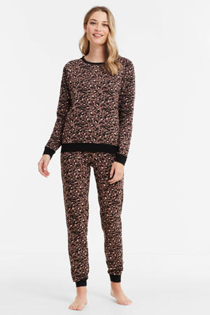 pyjama met panterprint oudroze/zwart/wit