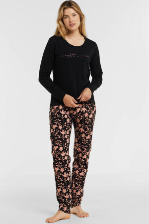 pyjama met bloemenprint zwart/roze
