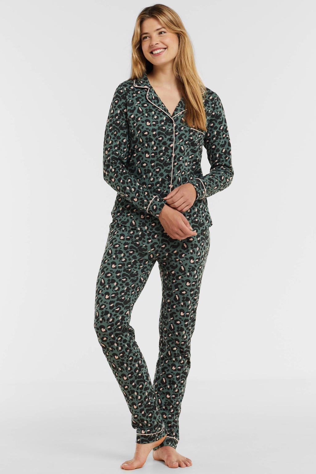 Dreamcovers pyjama met panterprint groen/zwart