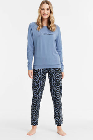 pyjama met zebraprint blauw/zwart