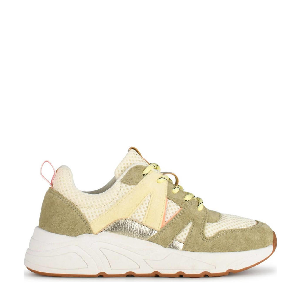 Groen en multikleurige meisjes PS Poelman Carocel Tiener chunky sneakers van imitatieleer met veters