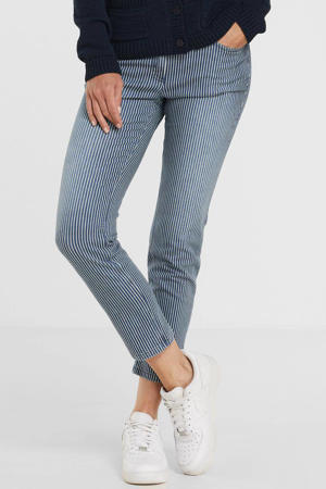 gestreepte slim fit jeans Carla blauw/wit