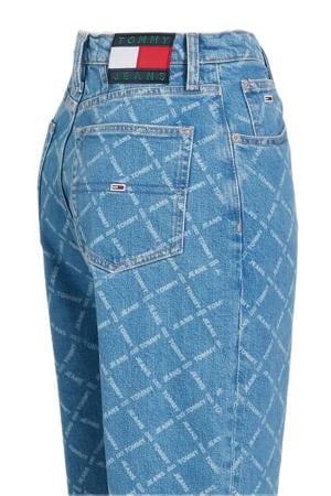 high waist mom jeans met logo blauw